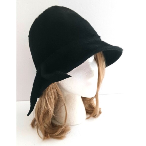 VTG Monterey Blk Fur Felt Bell Cloche Hat Made in Italy for Filenes O/S main image 7